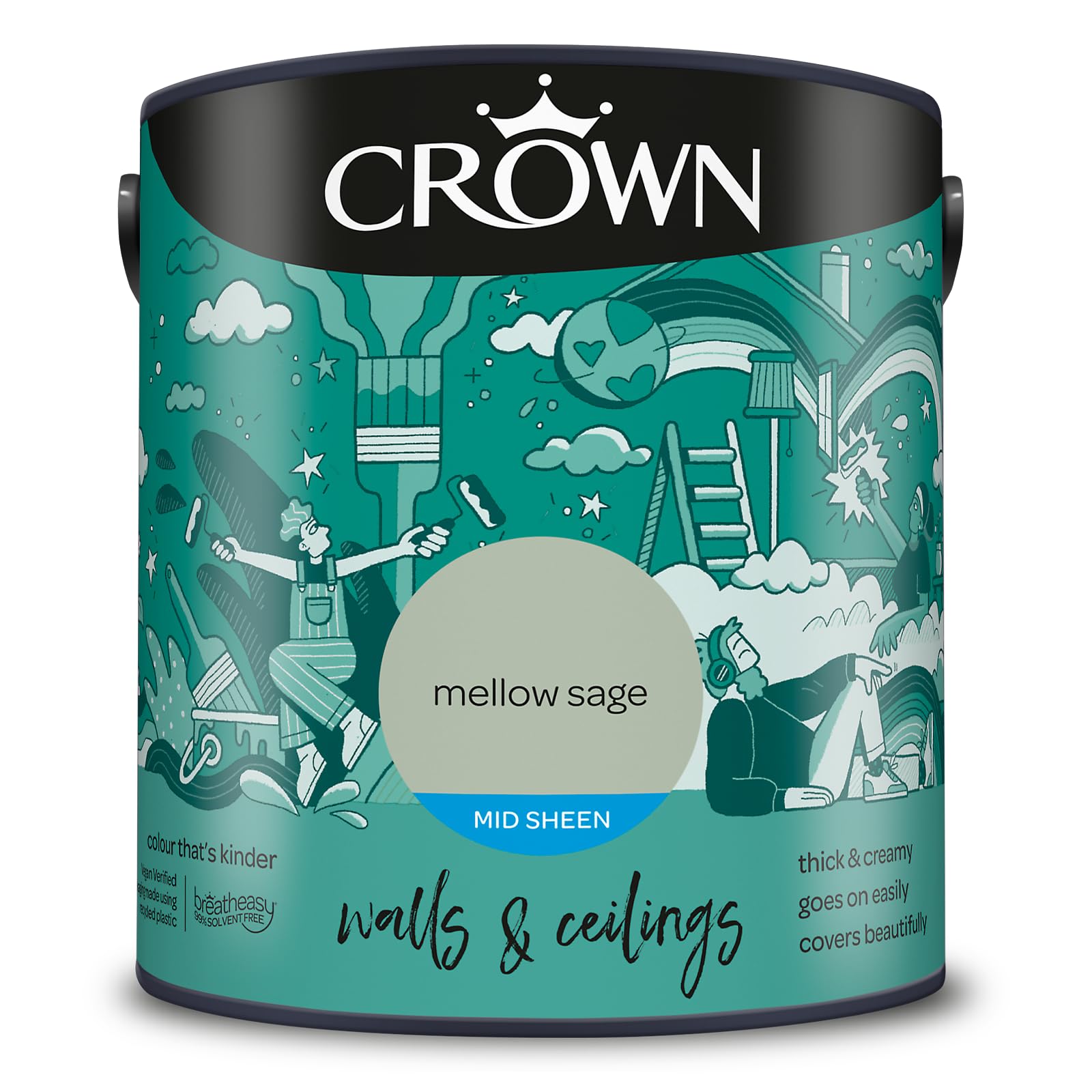 Crown Mellow Sage 2.5L Walls & Ceilings Mid Sheen Emulsion