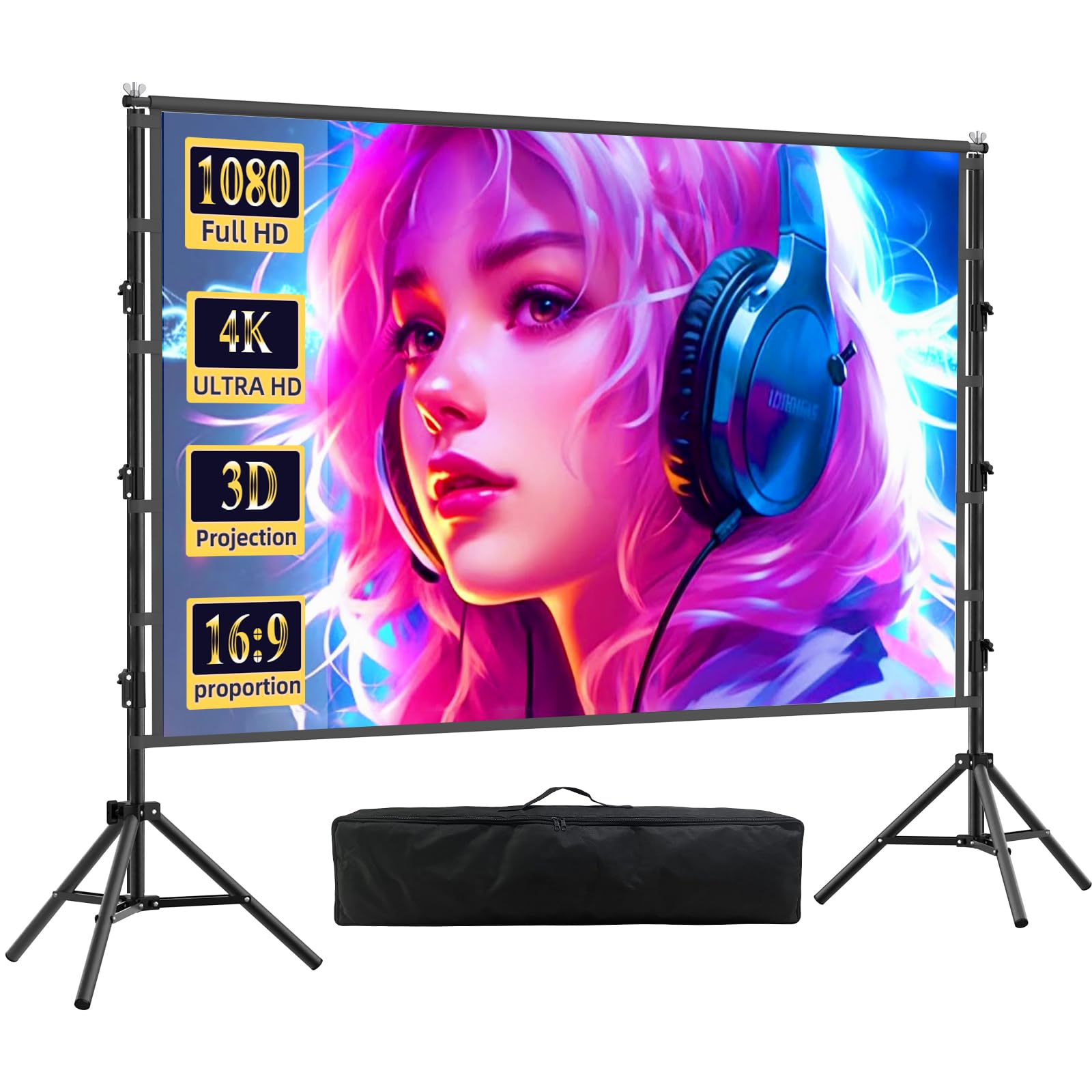 Beamer Leinwand mit Stativ 120 Zoll,DUYIKJ Tragbare Projektor Leinwand Beamer Outdoor Kino,160 Grad 16:9 HD Rear Front Projektion,Ideal für Heimkino, innen/außen Filme (120)