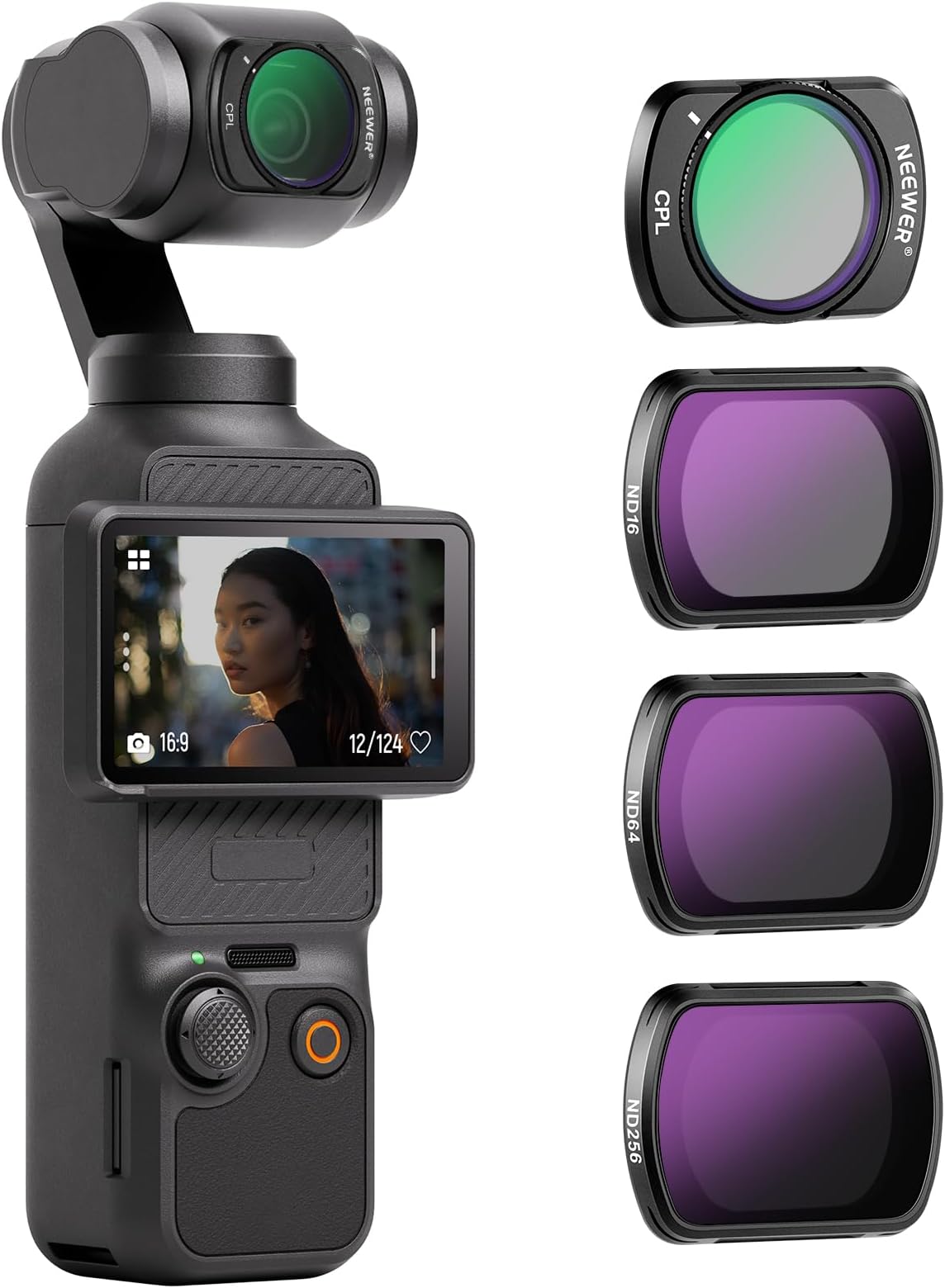 NEEWER HD CPL ND16 ND64 ND256 Filter Set Compatible for DJI OSMO Pocket 3 Creator Combo A...