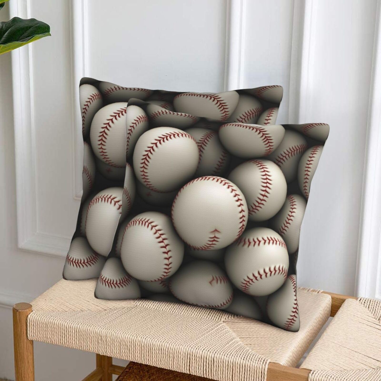 NONHAI Decorative Throw Pillow Covers Set of 2, 12"x12" Square Cushion Case Soft Comfy Baseball Throw Pillows for Couch Cushion Livingroom Farmhouse Home Decor Pillowcases
