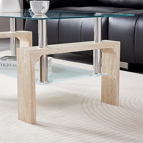 Miniatura 25 de Mesa de centro rectangular para sala de estar, mesa de té adecuada para sala de espera, mesa de centro lateral moderna con patas de madera, mesa de