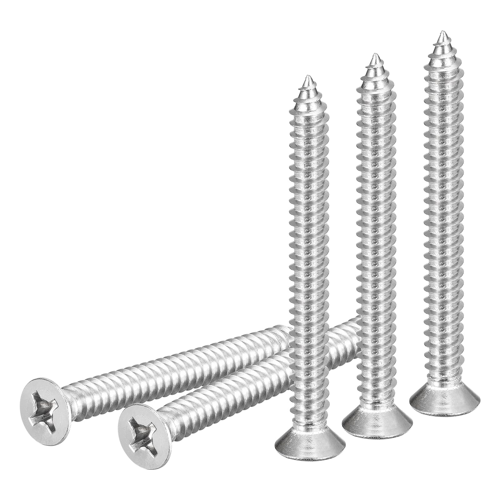 DTGN 10Pcs #14x2-1/2" Flat Head Wood Screws, 304 Stainless Steel Phillips Self Tapping Screws - Good for Woodworking Furniture - Silver