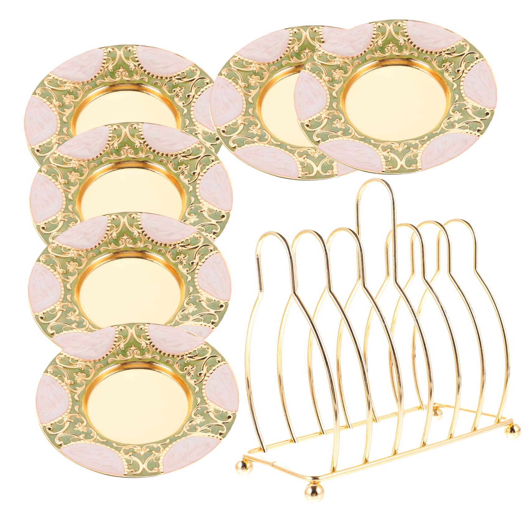 BEBEMOKO Unique Cup Holders Set Afternoon Tea Saucers Rack Storage Rack for Cup Saucers Zinc Alloy Material