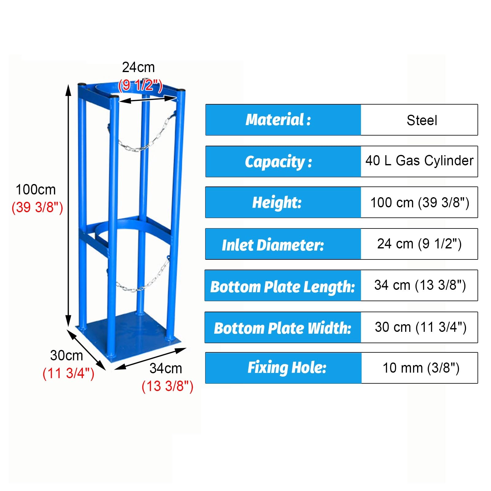 Soporte para Botella de Oxígeno Estante de Almacenamiento de Alta Resistencia para Cilindros de Oxígeno de 40 L, Soporte para Tanques de Gas con Cadena de Seguridad, Soporte para Bombonas de Propano y