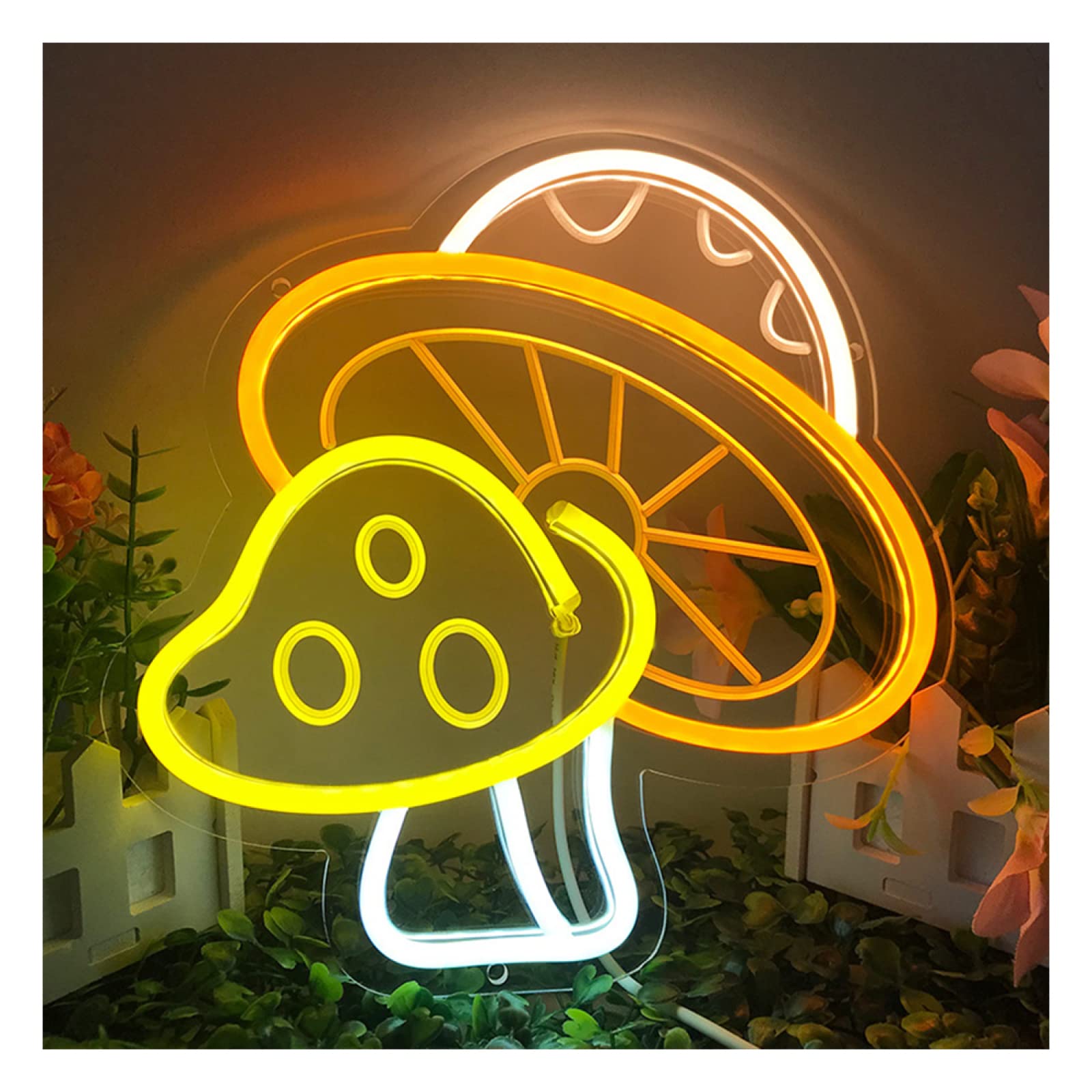 Insegna Al Neon A Forma Di Fungo Decor Da Parete|Luce Al Neon A Forma Di Fungo Carino Alimentata Tramite USB|Insegna Luminosa A LED Dimmerabile Per Festa Compleanno In Camera Da Letto,E-24,5x24cm