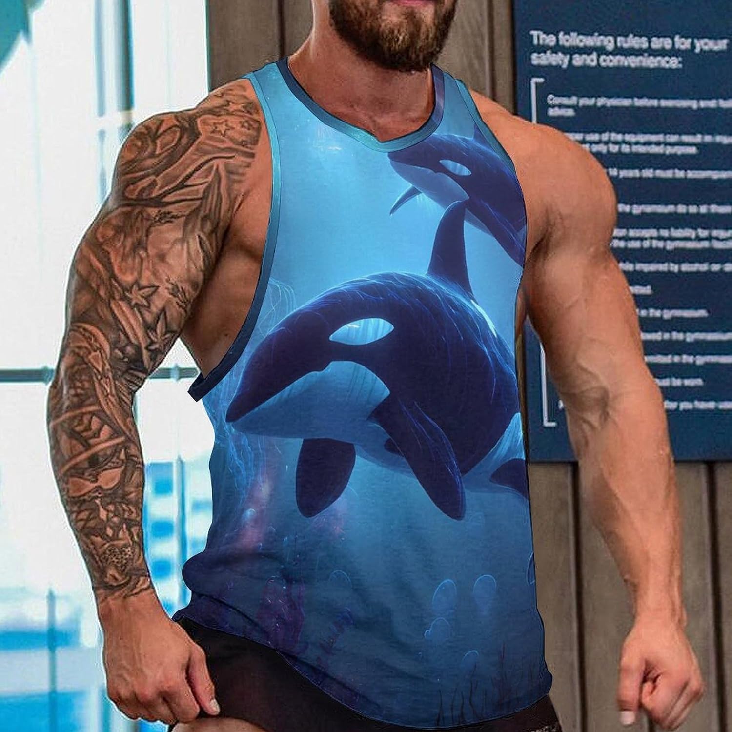 Ocean Whale Jellyfish Killer Men Tank Top Workout Shirt Muscle T Shirt 5XL
