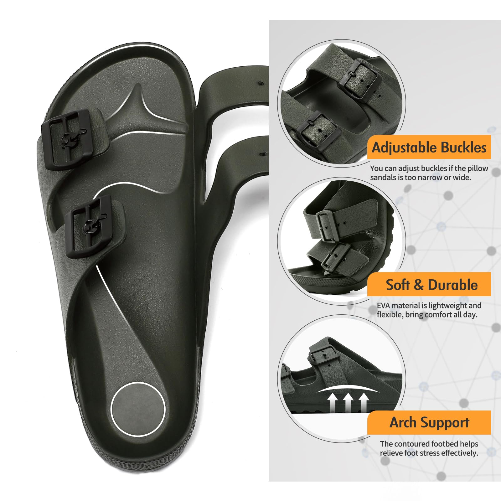 Foinledr Sandali Comodi per Donna con Fibbia Regolabile, Pantofole Estive Antiscivolo per Uomo, Pantofole Unisex Morbide, Ciabatte Casual in Eva, Sandali Orthopedici Piatti con Suola Clog