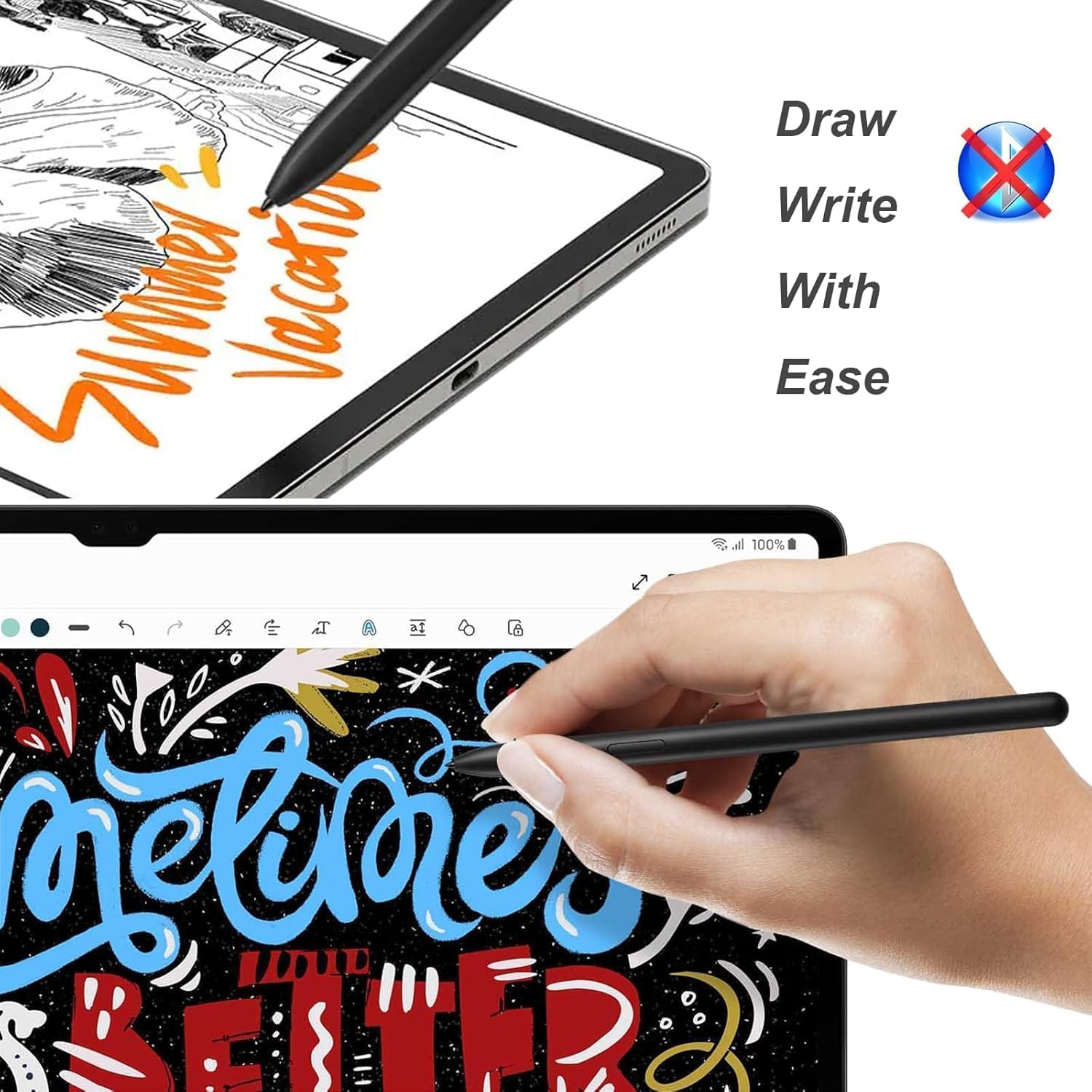 Stylet de Remplacement pour Samsung Galaxy Tab S10 Ultra S Pen, Stylet pour Galaxy Tab S10, Tab S10+, Tab S10 Ultra, Tab S10 Lite, avec Pointes/ (sansBluetooth) Noir