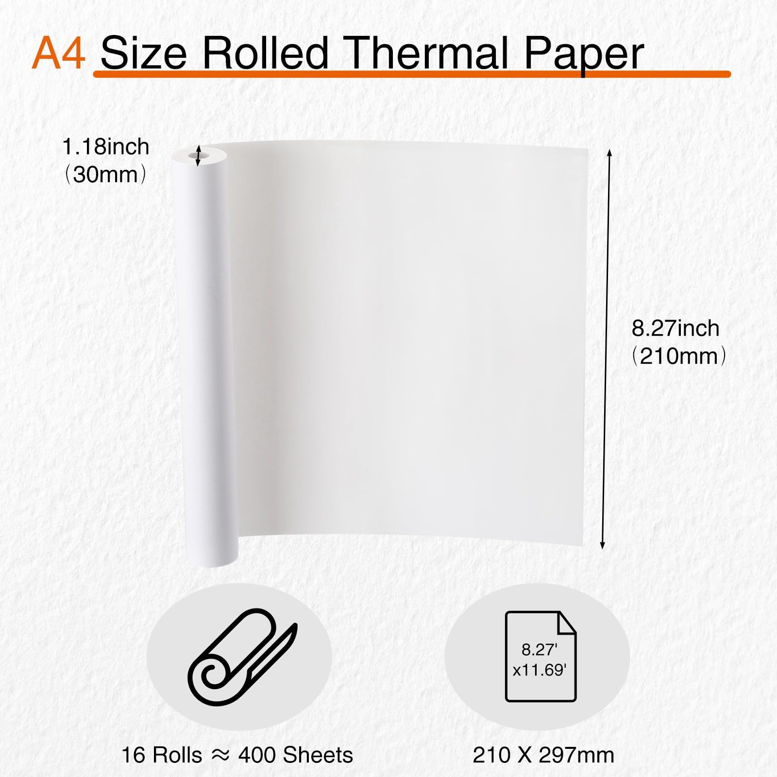 Affrolling 16 rollos de papel para impresora térmica A4 (210 mm de ancho/7 m de largo, Φ1.45.7 cm) de secado rápido para impresora térmica sin tinta, rollos de papel de impresión térmica