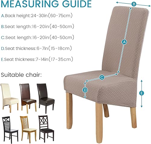 Miniatura 3 de Juego de 6 fundas para sillas de comedor de gran tamaño, elásticas, extraíbles y lavables, fundas para sillas Parsons con respaldo alto para