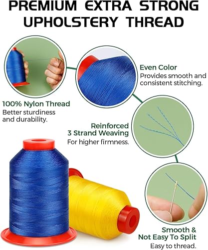 Miniatura 4 de FIVEIZERO Hilo de tapicería extra fuerte, hilo de nailon azul de 3,280.8 ft para cuero de mezclilla, manualidades, máquina, bricolaje y hogar (1
