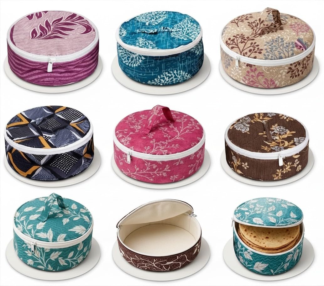 Toy Corner Cotton Roti Cover Pack of 2 | Printed Chapati Storage Bag with Zip Closure | Reusable Roti Keeper for Fresh, Soft & Warm Rotis | Washable Food Storage Pouch for Kitchen, Dining & Travel Use-image-1