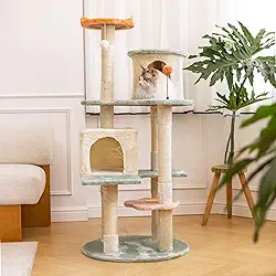 HYABi Árvore de gato com flores de 133 cm – condomínio para gatos de vários níveis com arranhadores e brinquedos, material ecológico, para uso doméstico com vários gatos e playground interno para