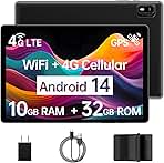 Android 14 Tablet with Sim Card Slot Unlocked Cellular Tablets 10GB+32GB with Protective Case 10 inch Tablet with GPS 2.0GHz Processor 8MP Camera and 1TB TF Expandable 2.4G/5G WiFi BT5.0
