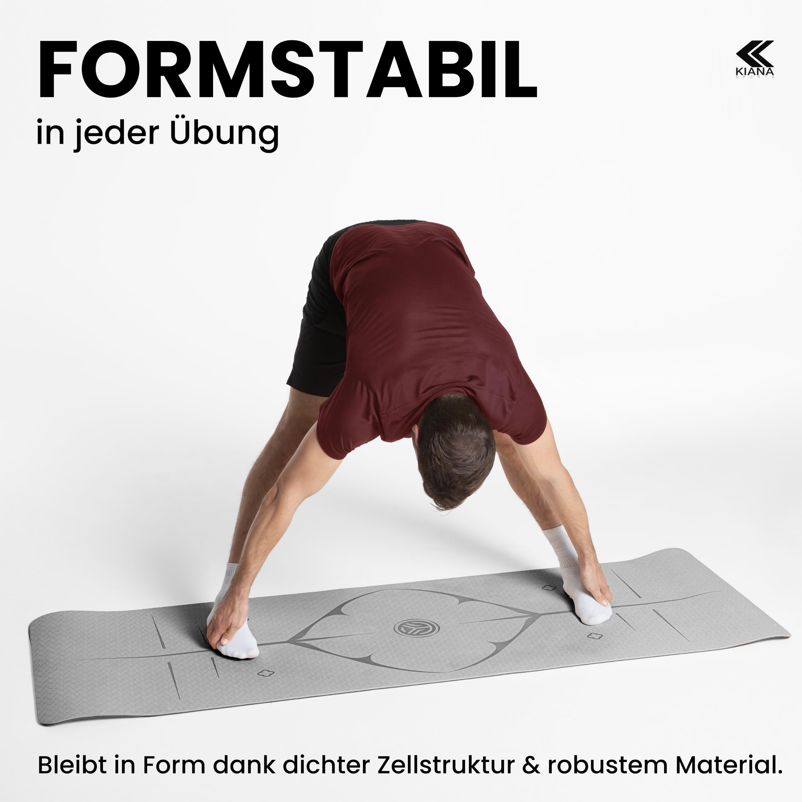 KIANA SPORTS Yoga Matte – Rutschfeste Sportmatte in Deutschland entwickelt – 2 Komfort-Dicken – Formstabile Yogamatte & Gymnastikmatte – Ideale Fitnessmatte für Yoga & Pilates zuhause oder im Studio
