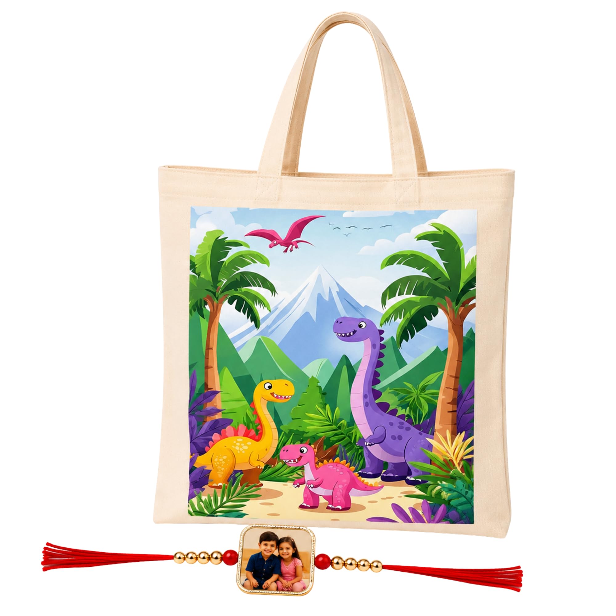 Dinosaur Rakhi for Kids with Tote Bag | Personalized Photo Rakhi-image-14