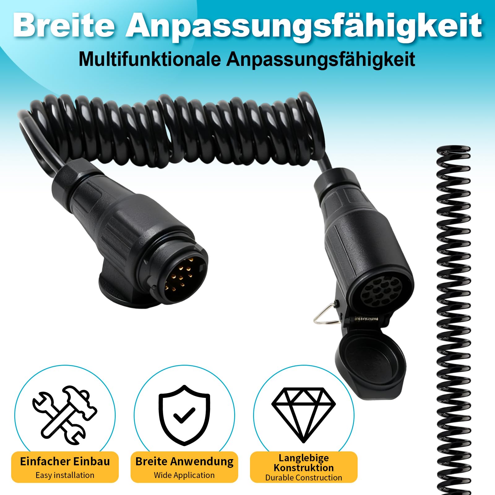 Anhänger Verlängerungskabel 13 Polig 1.3M,Anhängerkabel Adapterkabel,13 Pol Stecker auf 13 Poliger Steckdose Sprialkabel,13 Poliger Anhängerstecker mit Kabel für PKW RV Wohnmobil Traktor