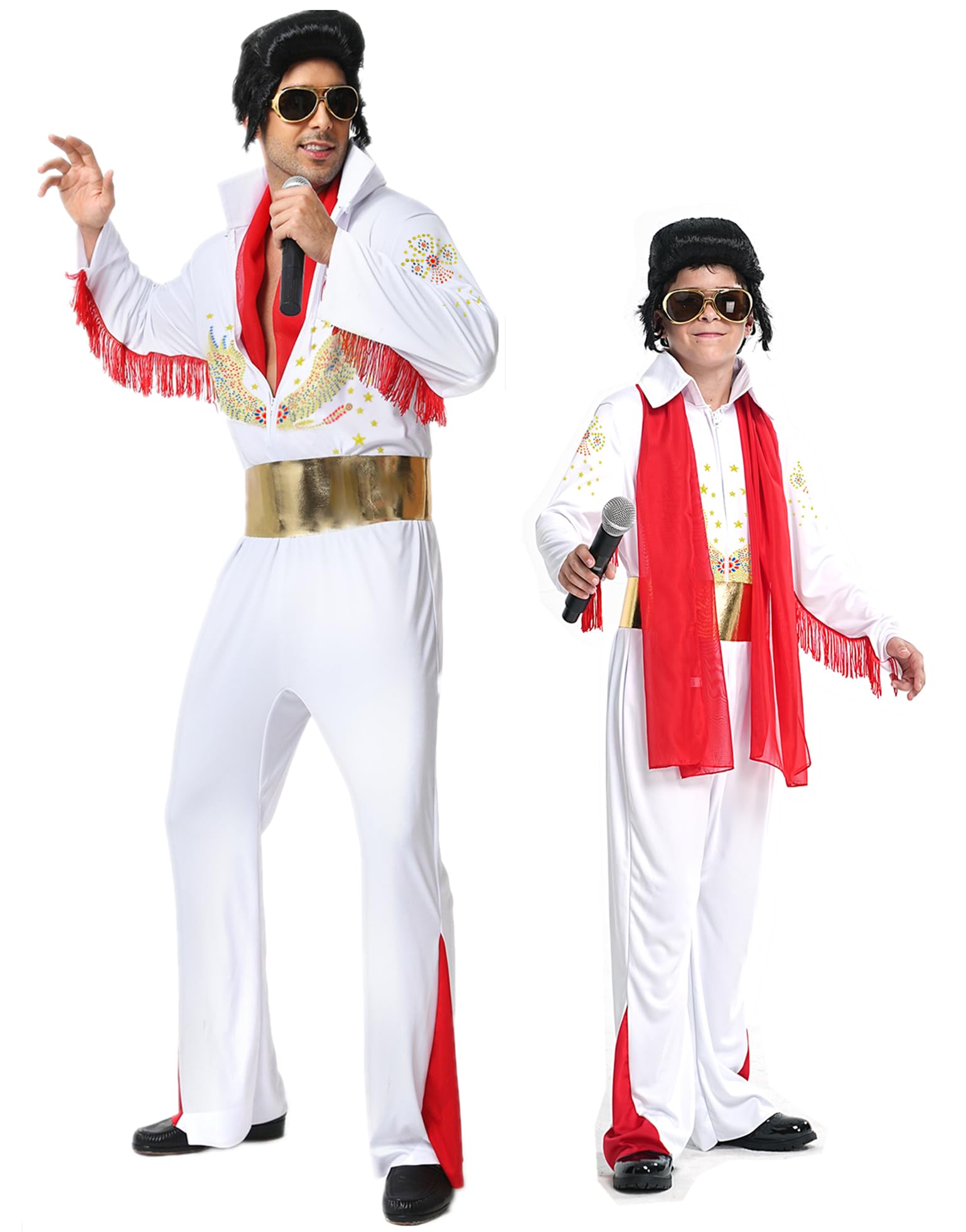 Halloween Costumes for Kids 5 Pieces-Jumpsuit Wig Sunglasses Belt Red Scarf- Role Play Cosplay Dancewear for Boys Girls 60s 70s 80s Fancy Ddress Costume Kids Christmas Carnival Musical Party - Image 3