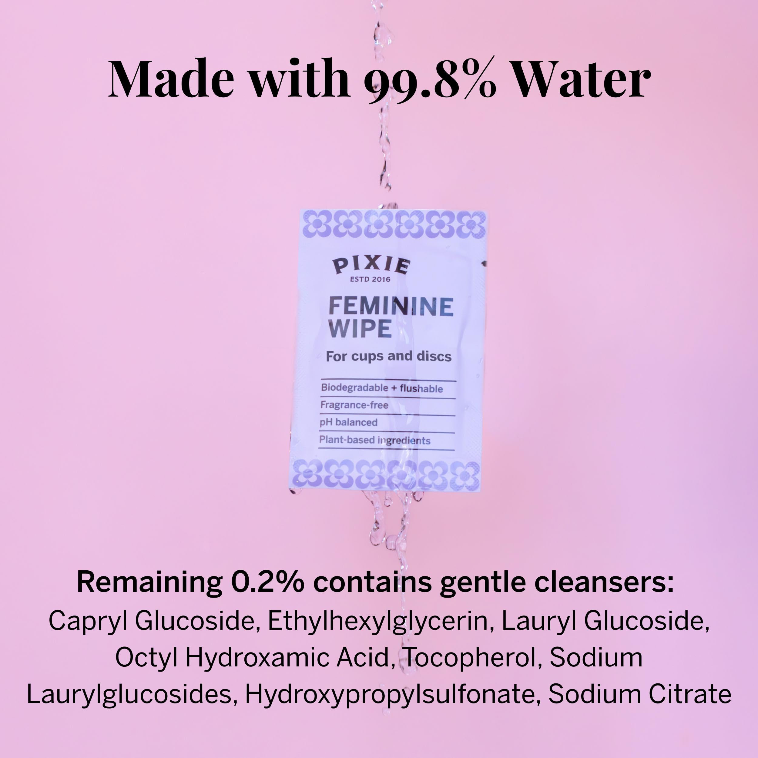 Pixie Feminine Wipes - Flushable, Biodegradowalne, Zrównoważone i Ph - Best Individually Wrapped Body Wipes for On The Go & Public Bathrooms - Wash, & Cleaner For Your Menstrual Cups & Discs (40 Count