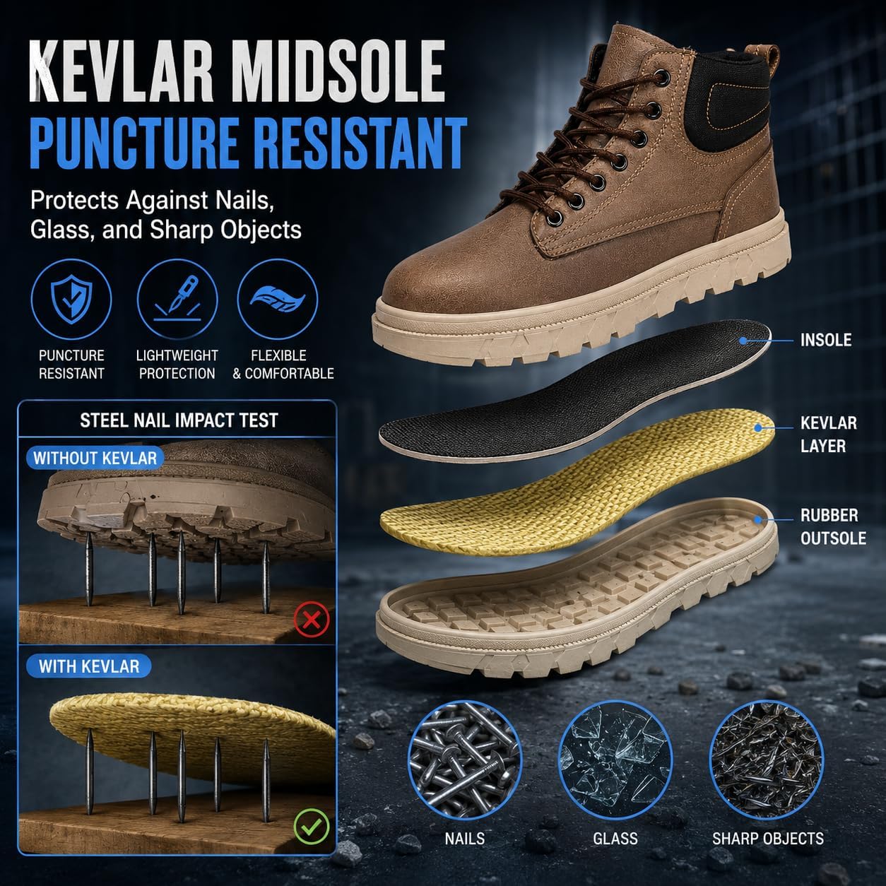 Steel Toe Boots for Men – Composite Toe Shoes, Slip Oil Acid Resistant Rubber Outsole, Breathable Mesh Lining and Insole – Work Safety Shoes for Construction, Warehouse,Industry