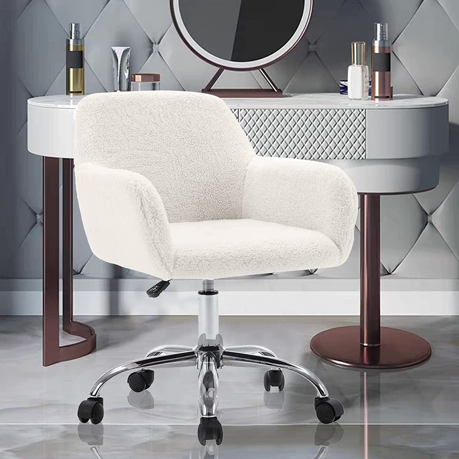 Chair With Wheels White Faux Fur Vanity Chair Buy Amore Faux Fur