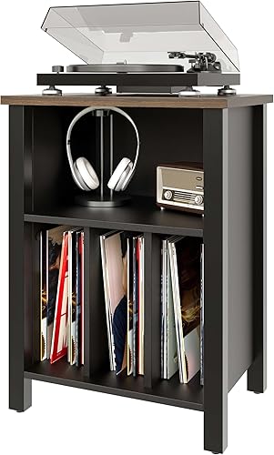LIDYUK Soporte para tocadiscos, mesa auxiliar de almacenamiento de discos de vinilo con estante de exhibición con capacidad para hasta 130 álbumes,