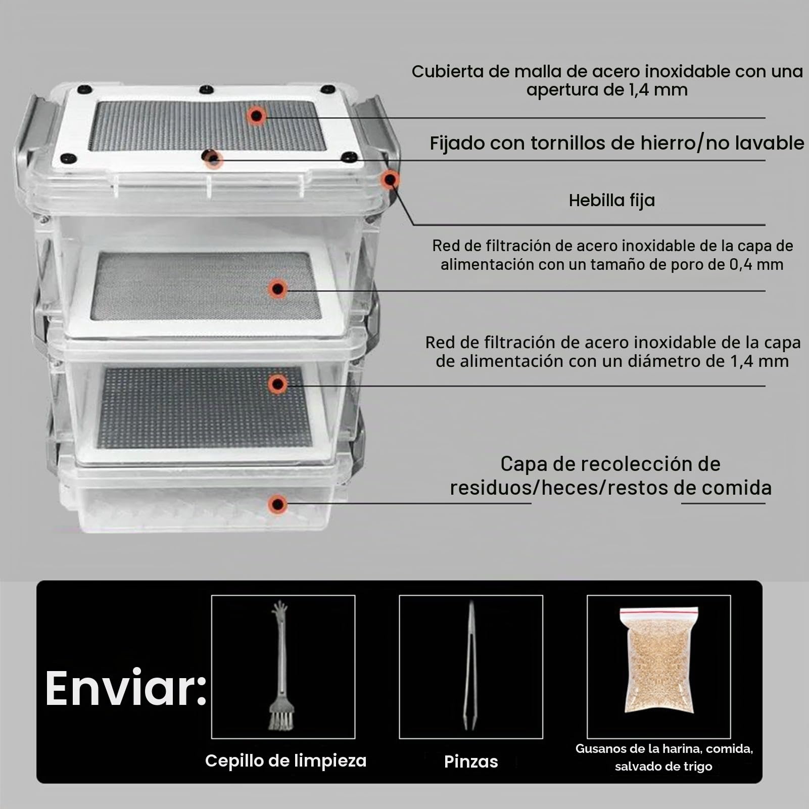 2 Piezas Cajas Cría De Seda, Kit De Cría De De Harina, Criador De Gusano Seda 3 Capas, para Mascotas Dragón Araña Rana Escorpión Gecko Pollo