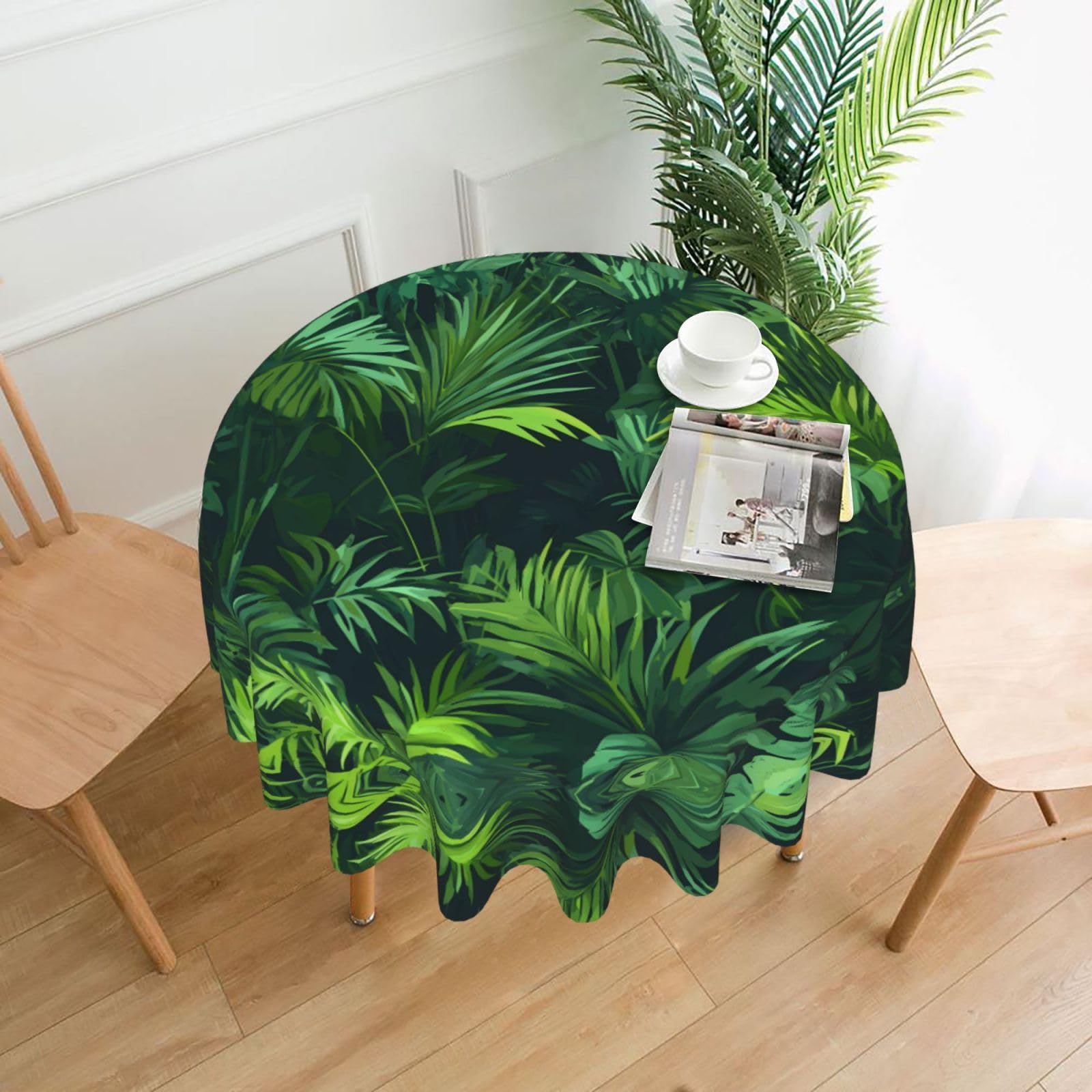 HLBSDM Tropical Plants Printed Practical Round Tablecloth, Durable, Suitable for Home, Restaurant, Hotel, Gathering, and Decorative Table Covers