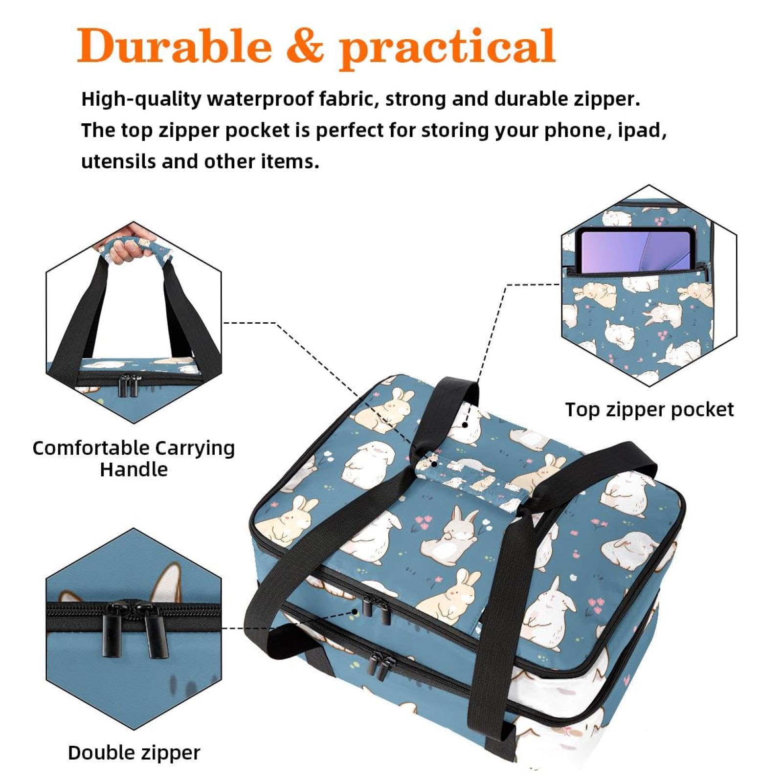 Grand sac à déjeuner isotherme pour homme et femme, double couche, étanche, étanche, réutilisable, sac fourre-tout pour le travail, l'école, le pique-nique, la plage, le camping, les voyages, motif