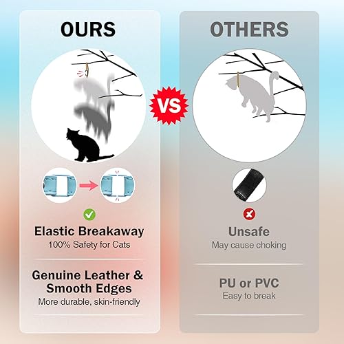 Miniatura 3 de Collares de cuero para gatos con campana y cinturón elástico de seguridad, remaches personalizados, collar de hebilla segura ajustable con dije de