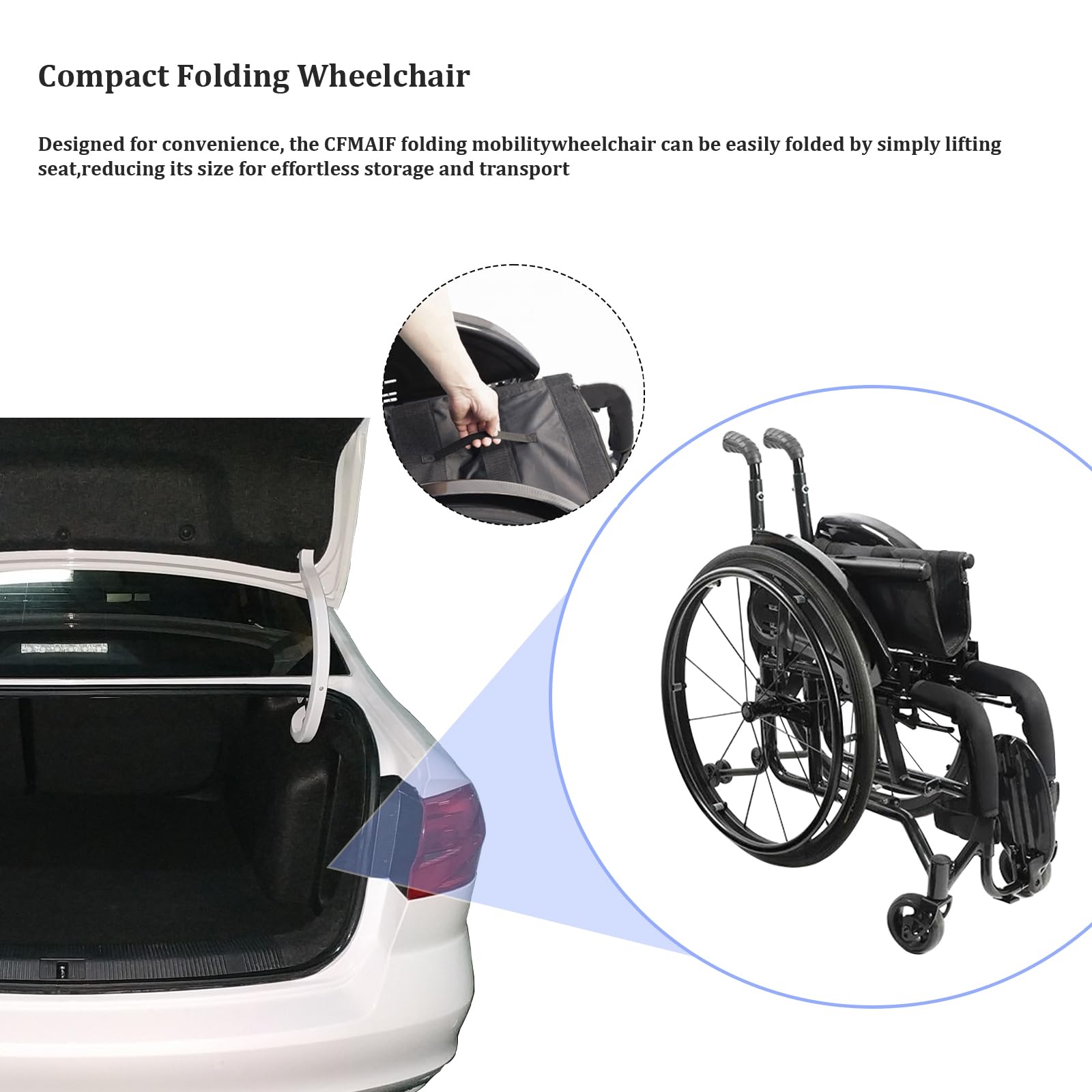 Składany wózek transportowy, wózek inwalidzki, składany, lekki, wąski, aluminiowy, składany podnóżek (rozmiar: 40 cm, kolor: złoty)
