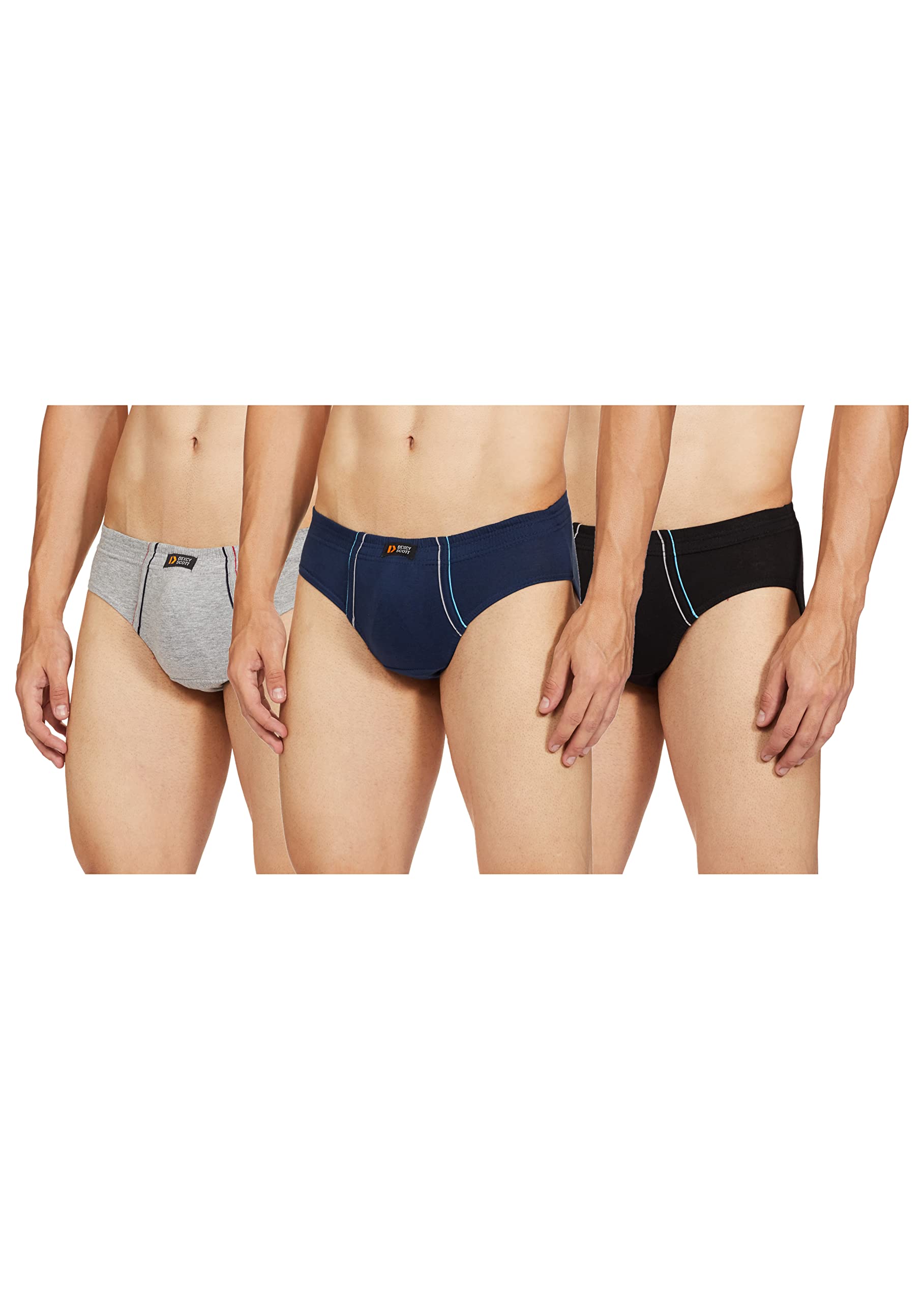 Dixcy Scott OriginalsMens Modern Regular Solid Pure Cotton Briefs (PR144916L_Grey Mel,Black,Denim Blue_L)