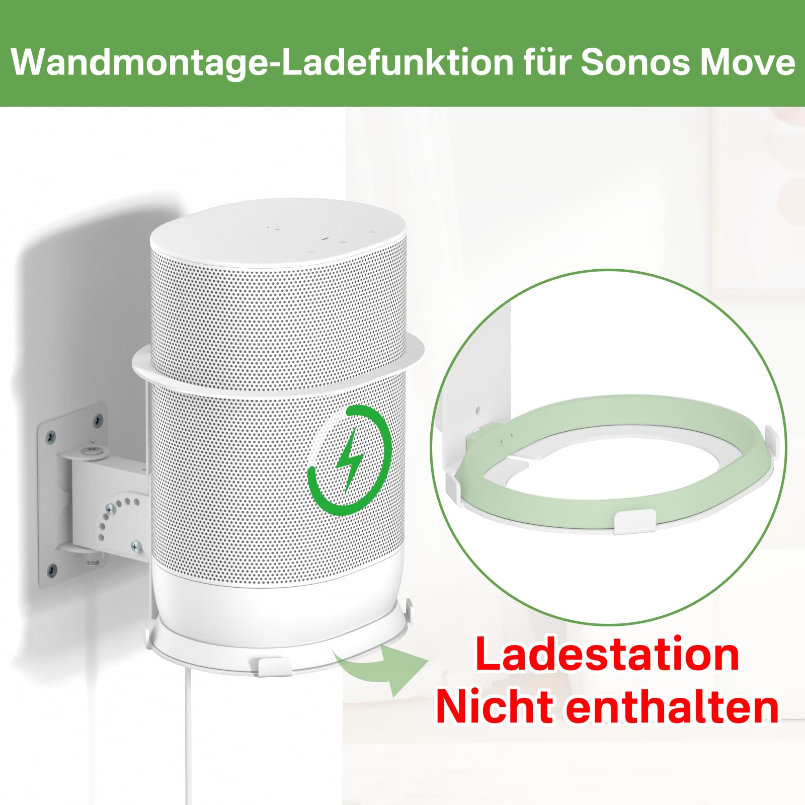 notiela Supporto da parete in metallo per Sonos Move e Sonos Move 2. Supporto da parete con inclinazione e rotazione per interni ed esterni