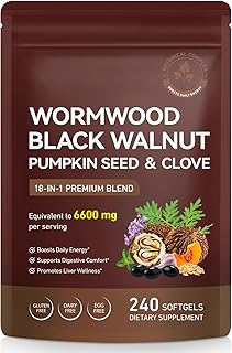 18-in-1 Wormwood Black Walnut Clove Softgel,6600mg Serving,with Clove,Garlic,Turmeric,Oregano,Pumpkin Seed Oil,Supports Digestive Comfort,Daily Energy,Liver Wellness(240 Softgel)