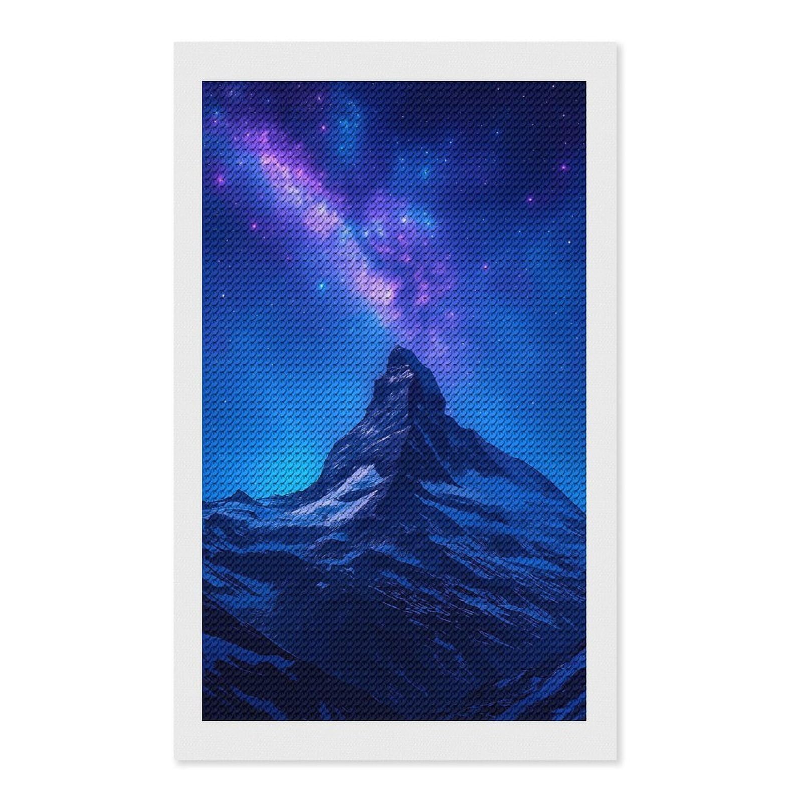 Junmoney Matterhorn Peak Under A Starry Sky Diamond Painting Canvas Set 12"x20", with Tool Kit, Easy to Enjoy, Home Wall Decor, Thoughtful Handmade Gift