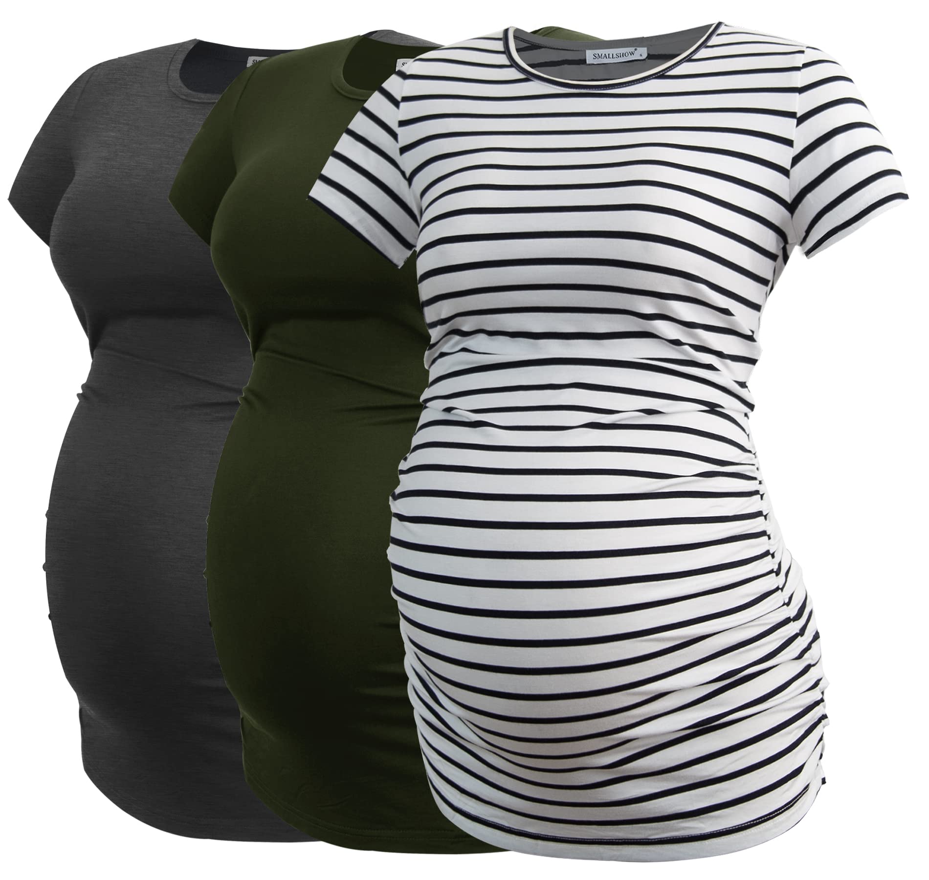 Smallshow Maternity Clothing Tops Side Ruched Pregnancy Clothes for Women 3-Pack — view 18