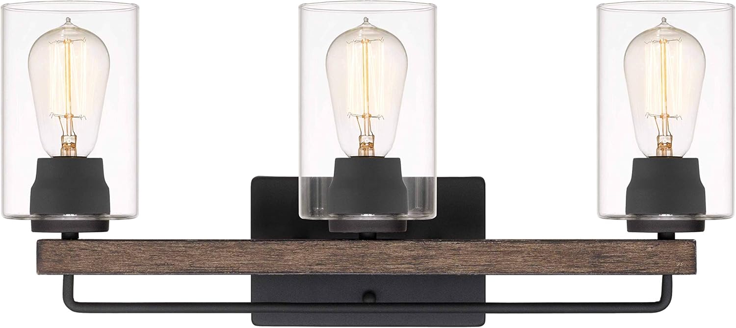 Amos Modern Farmhouse 3-Light Vanity Light Industrial Wall Sconce Lighting with Clear Glass Shade for Bedroom, Hallway, Kitchen, Mirror, Laundry Room