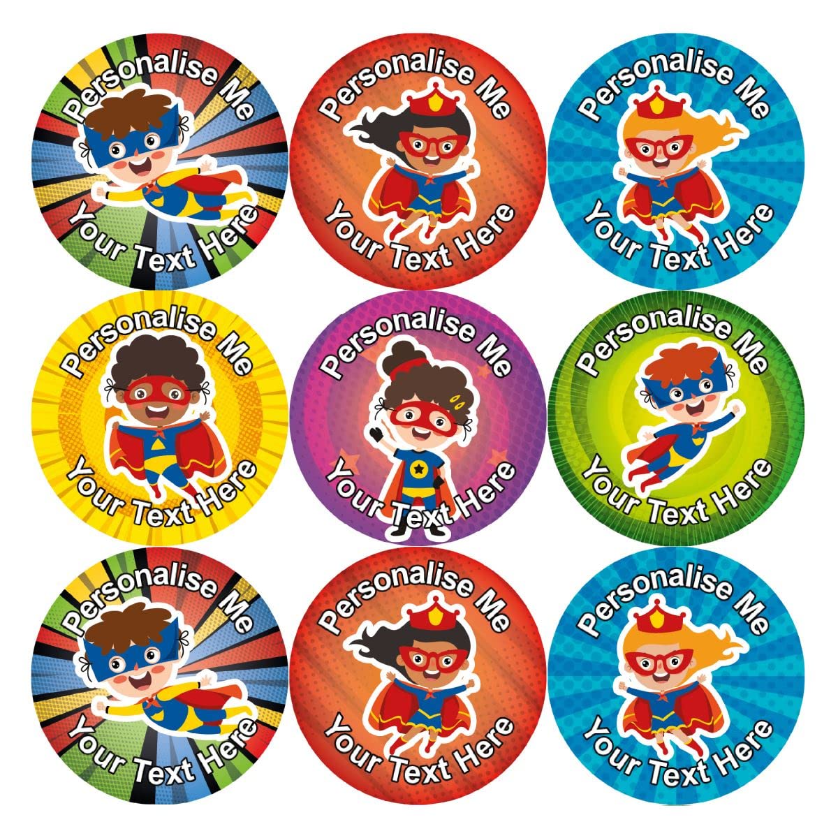 Sticker Stocker Multicolor 144 Personalised 30Mm Superhero Kids Reward Stickers For School Teachers, Parents And Nursery