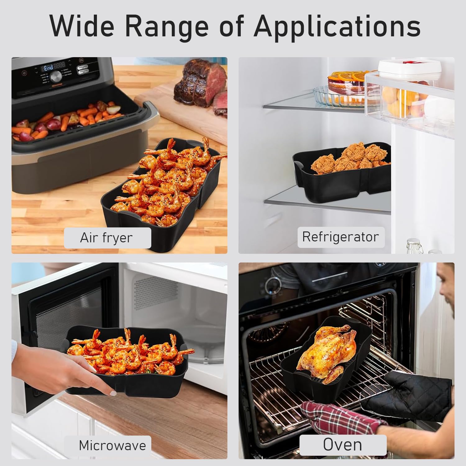 Akcesoria do Frytkownicy powietrznej Ninja Foodi FlexDrawer AF500EU 10,4L | Silikonowa forma do frytkownicy wielokrotnego użytku i składana, silikonowe szczypce ręczne do Air fryer Ninja AF500EU