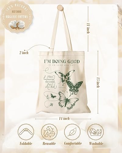 Miniatura 9 de Aesthetic Canvas Tote Bag - Reusable Shoulder Tote Bag for Women Lady Casual Vacation, Shopping, Work, Gym