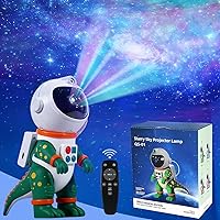 Vista 1 de Galaxy Star Projection Night Light, Dinosaur Astronaut Space Projector with Timer, Remote Control, 8 Lighting Modes, Green Nebula Effects for Kids