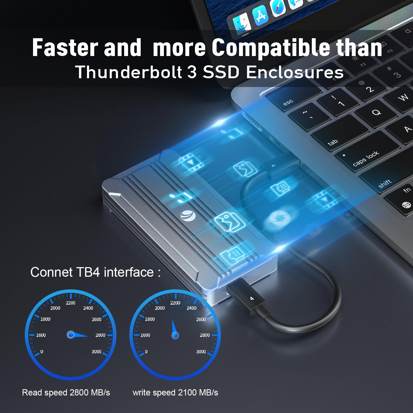 VCOM Obudowa SSD M2 40 Gbps, obudowa USB4 NVMe kompatybilna z Thunderbolt 4 | do 3094 MB/s, aluminiowa obudowa SSD do PCIe 2280 M-Key (B+M Key), USB4/3.2/3.1/3.0, nie dla M.2 SATA