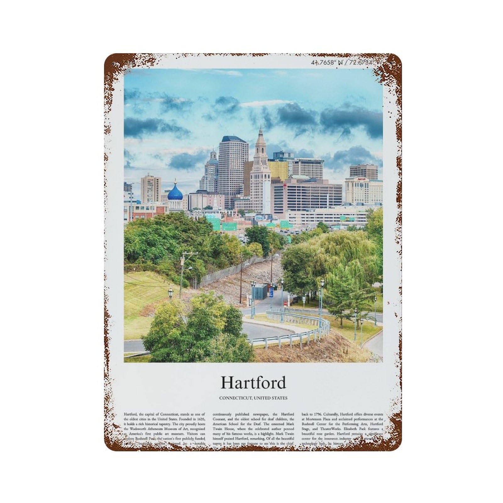 xiaoxiaoshen Hartford Connecticut, United States, USA City Scenery Wall Decor Art Metal Tin Poster Modern Home Decor Art Home Bar Shop Decorations Vintage Sign 40x30cm