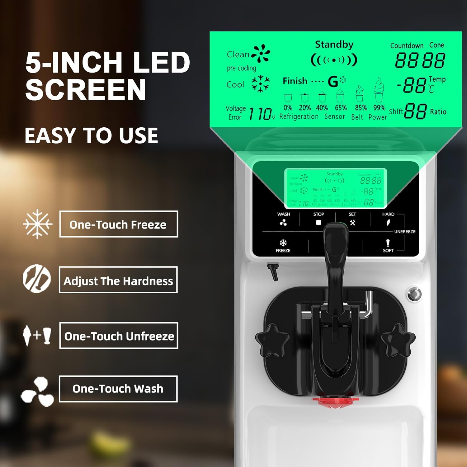 GSEICE Ice Cream Maker 5-inch LED Screen Controls