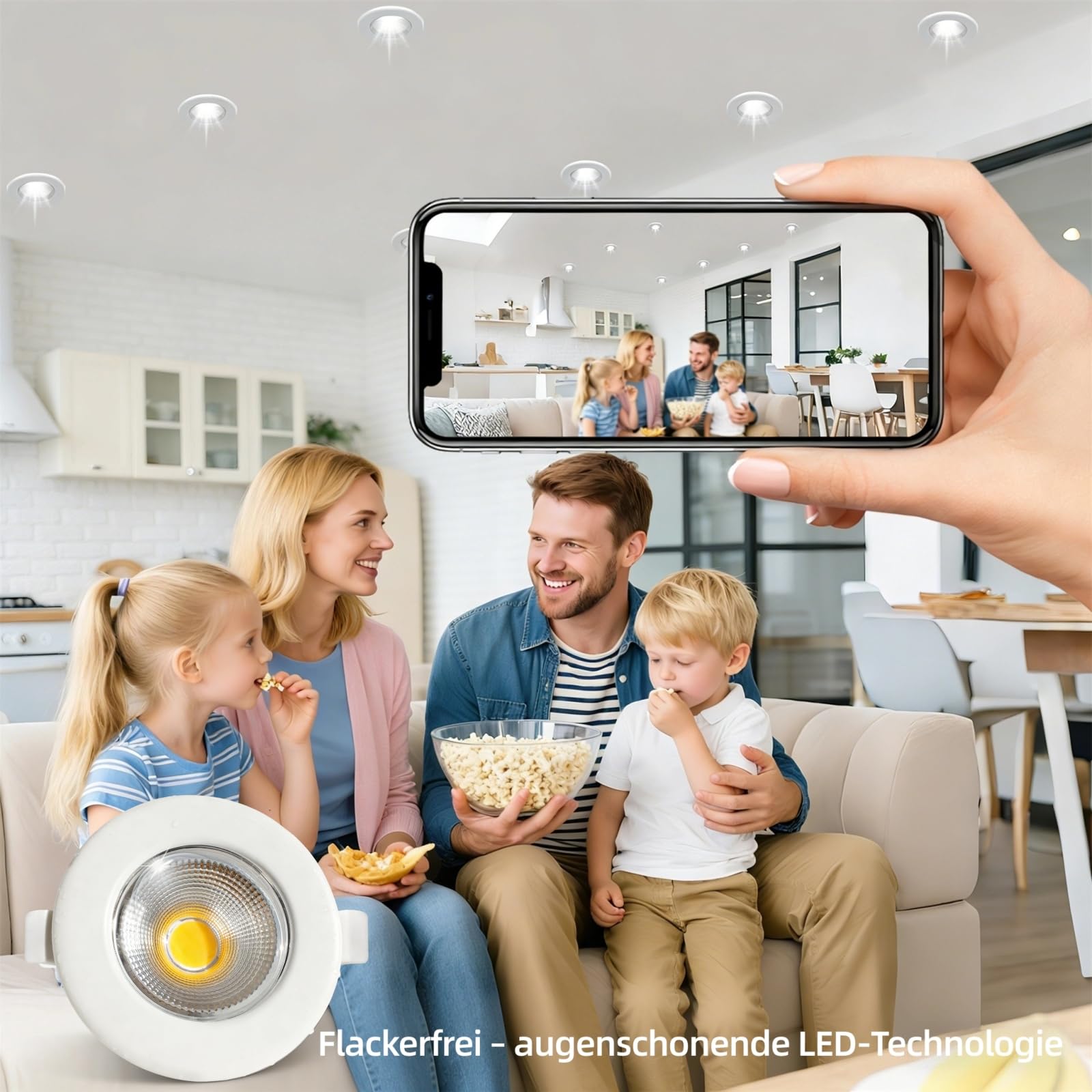 HiBay 16er Set LED Einbaustrahler 230V dimmbar IP44, 7W COB Spot Weiß, 600lm Warmweiß 3000K, Lochmaß 65-85mm, für Badezimmer Küche Wohnzimmer