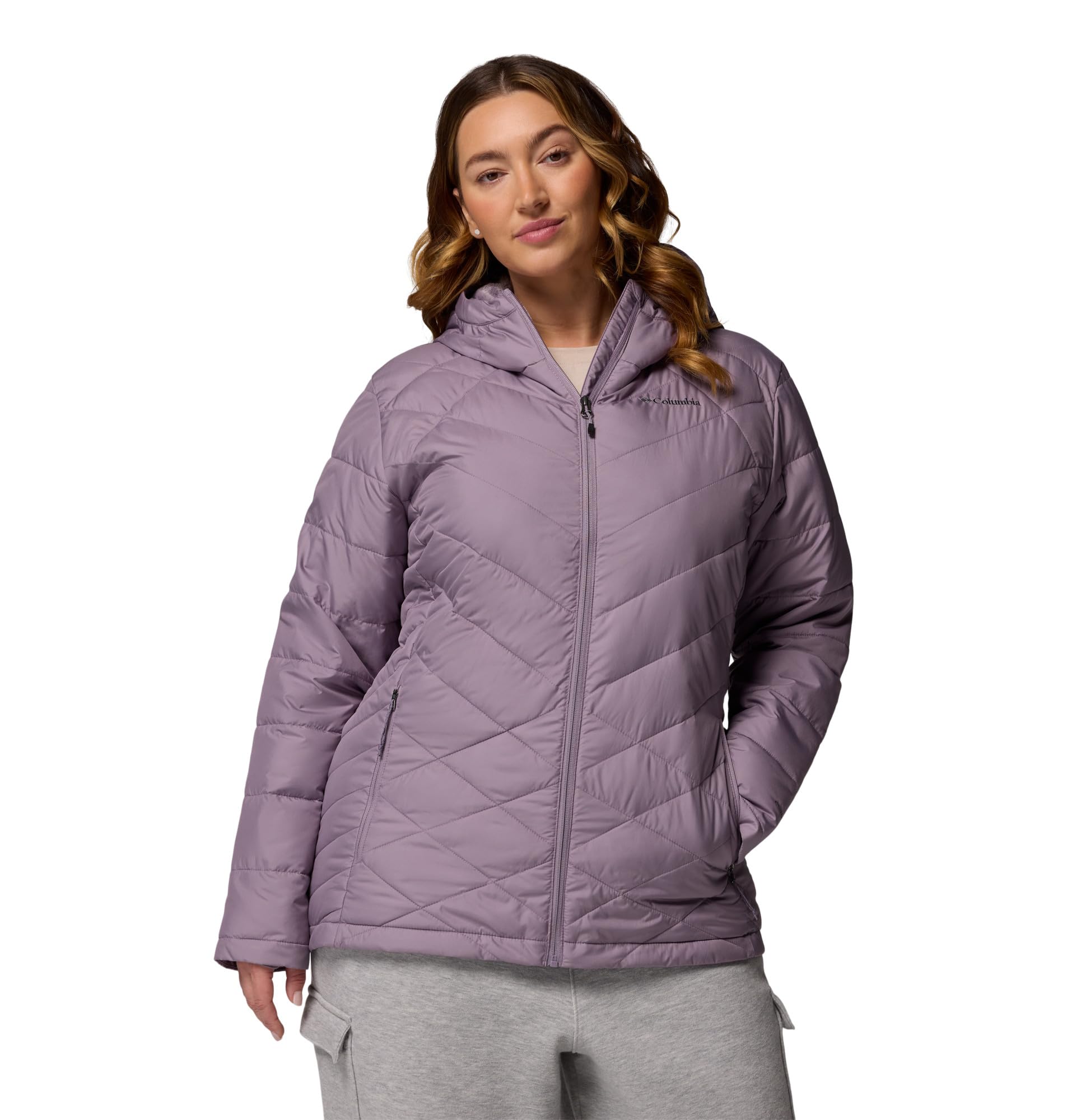 Columbia Women's Heavenly Hooded Jacket, Hooded Puffer Jacket, Shale Purple, M