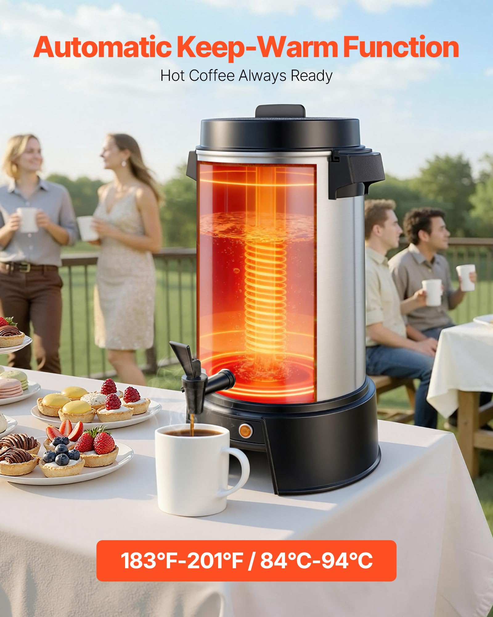 VEVOR Distributore Bevande Calde Caffè Elettrico 1190 W 250 x 270 x 420 mm, Rubinetto Antigoccia, Caffettiera per Vin Brulè Tè Caffè, Controllo Automatico di Temperatura, Catering, Hotel, Ristorante
