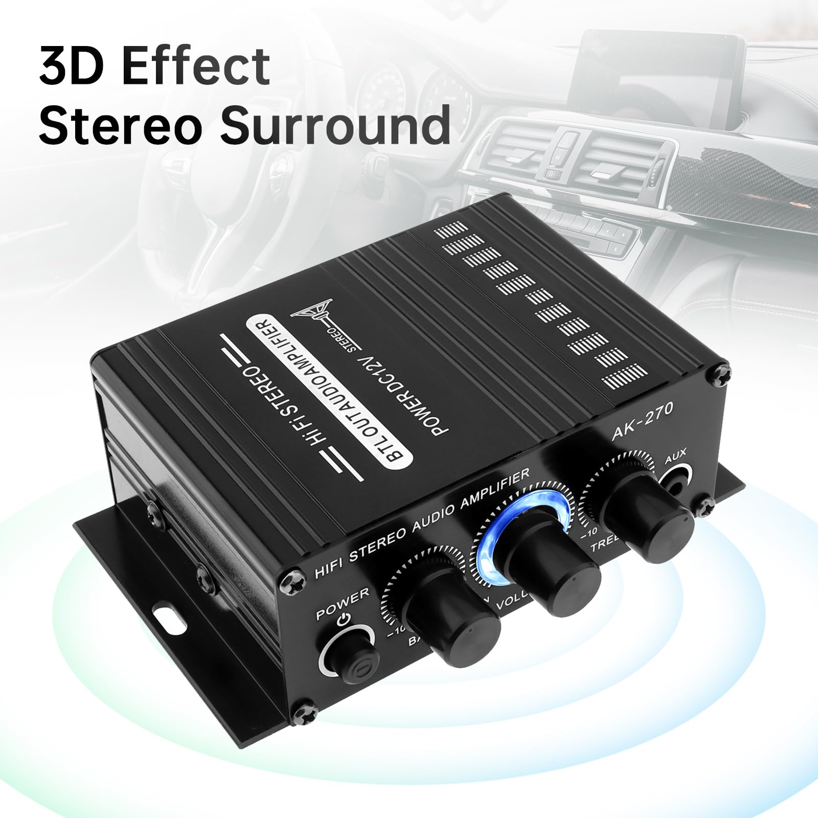 Amplificateur Audio, Ampli Hifi, Mini Amplificateur de Puissance 12V 2 Canaux, Classe D Stéréo avec Entrée AUX/USB/SD, pour Maison ou Voiture, Adaptateur Secteur Inclus