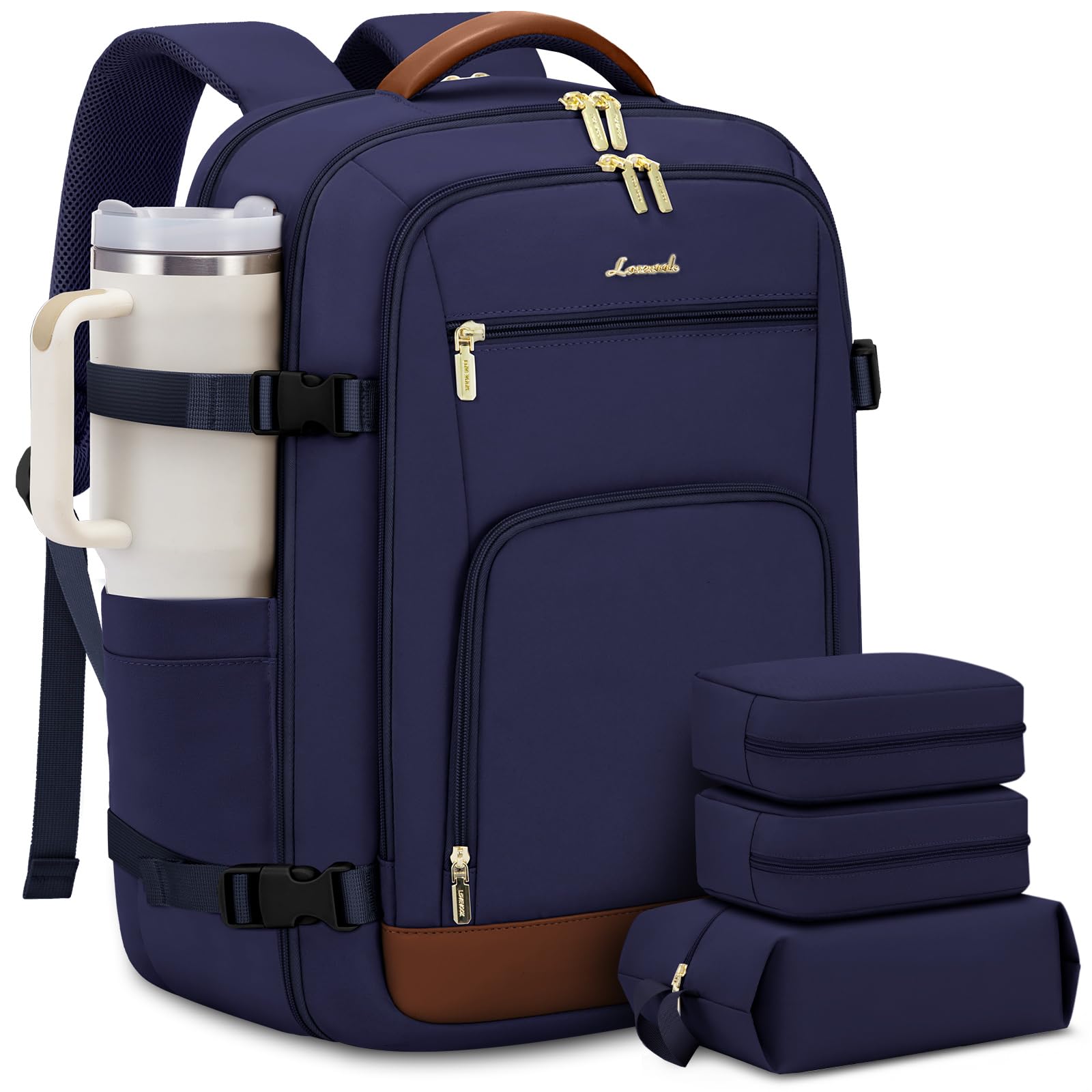 LOVEVOOK Travel Backpack For Women Flight Approved, 50L Large Carry On Backpack, Personal Item Travel Bag for Airplanes, Business 18 Inch Laptop Backpack, Weekender Overnight Daypack, With 3 Cubes