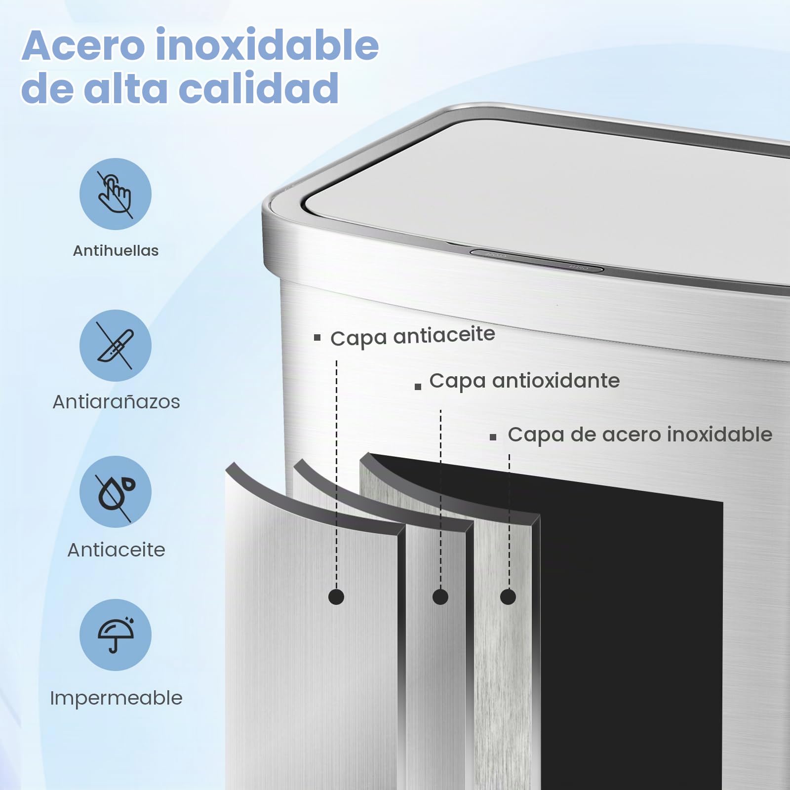 COSTWAY Cubo de Basura Cocina de 50L, Papelera Cocina Rectangular con Sensor de Movimiento Infrarrojo con Tapa de Cierre Suave, Cubo de Basura Automático para Cocina, Baño, Oficina, 39 x 29,5 x 82 cm